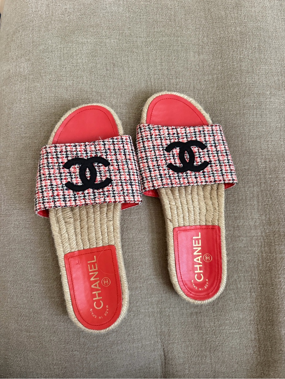 CHANEL Tweed Slide Espadrilles